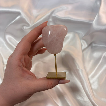 Rose Quartz Freeform on Gold Stand – Piece A from PureZen Minerals, view 2