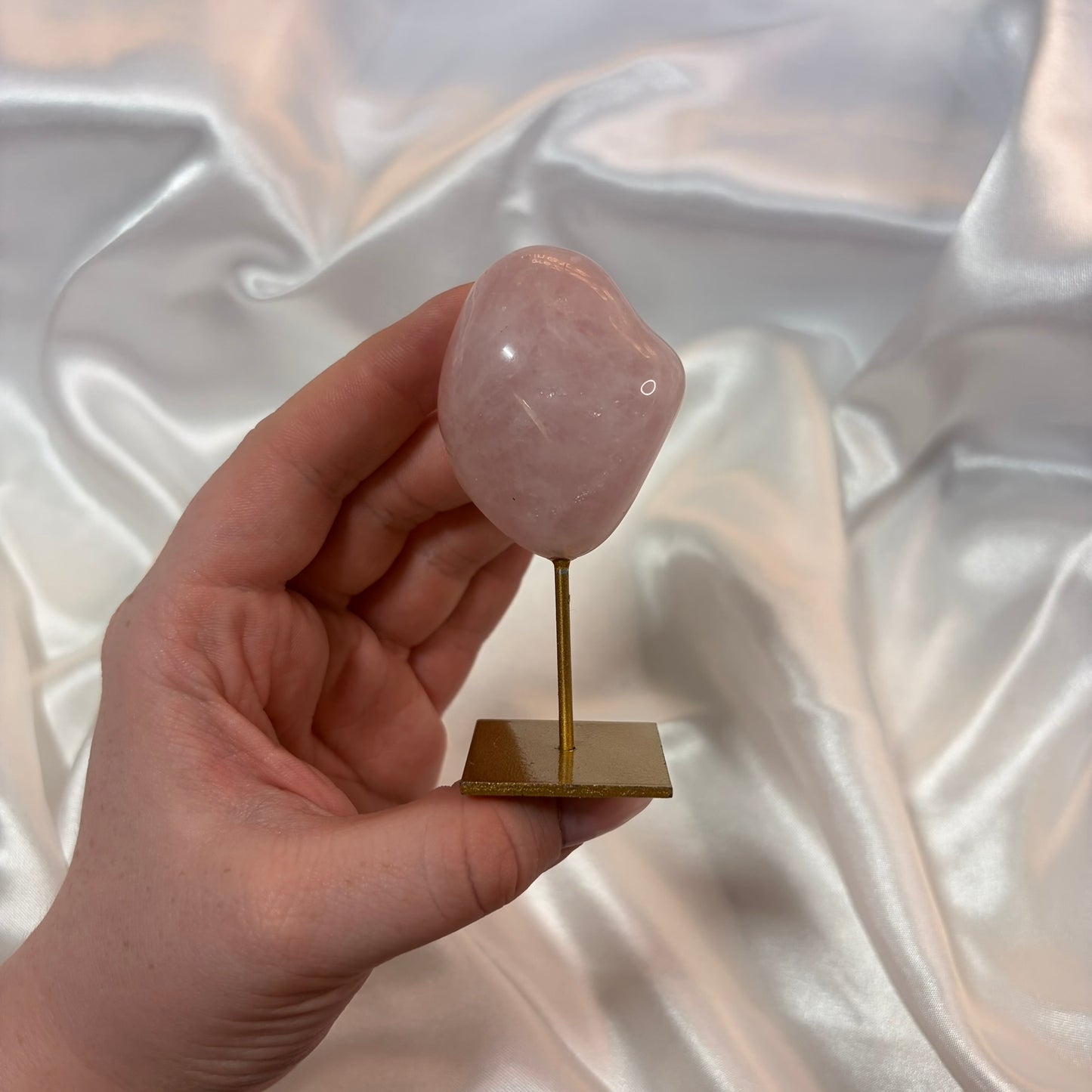 Rose Quartz Freeform on Gold Stand B