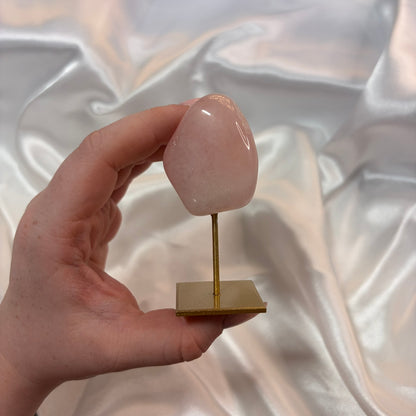 Rose Quartz Freeform on Gold Stand – Piece C from PureZen Minerals, view 1