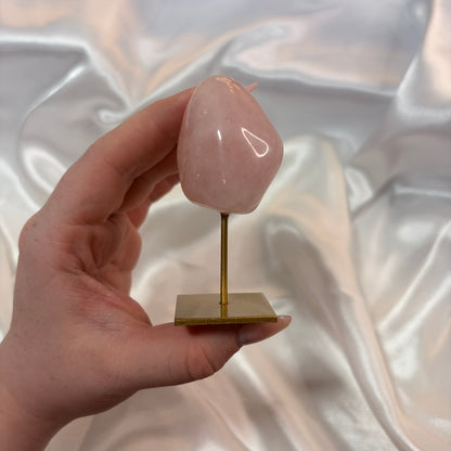 Rose Quartz Freeform on Gold Stand – Piece C from PureZen Minerals, view 2