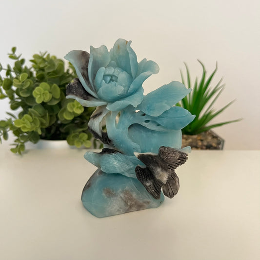 Caribbean Calcite Flower Carving | Large Size Crystal Sculpture | Premium Caribbean Calcite