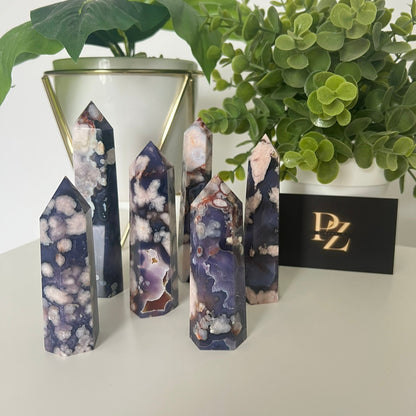 Blue Flower Agate Towers from PureZen Minerals, view 1