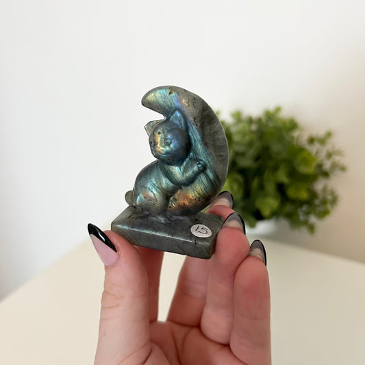 Labradorite Kitty Moon Carving